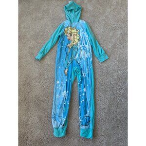 Disney Frozen‎ Elsa Hooded One Piece Girls size 10 Pajamas Cozy Footless Zip Up
